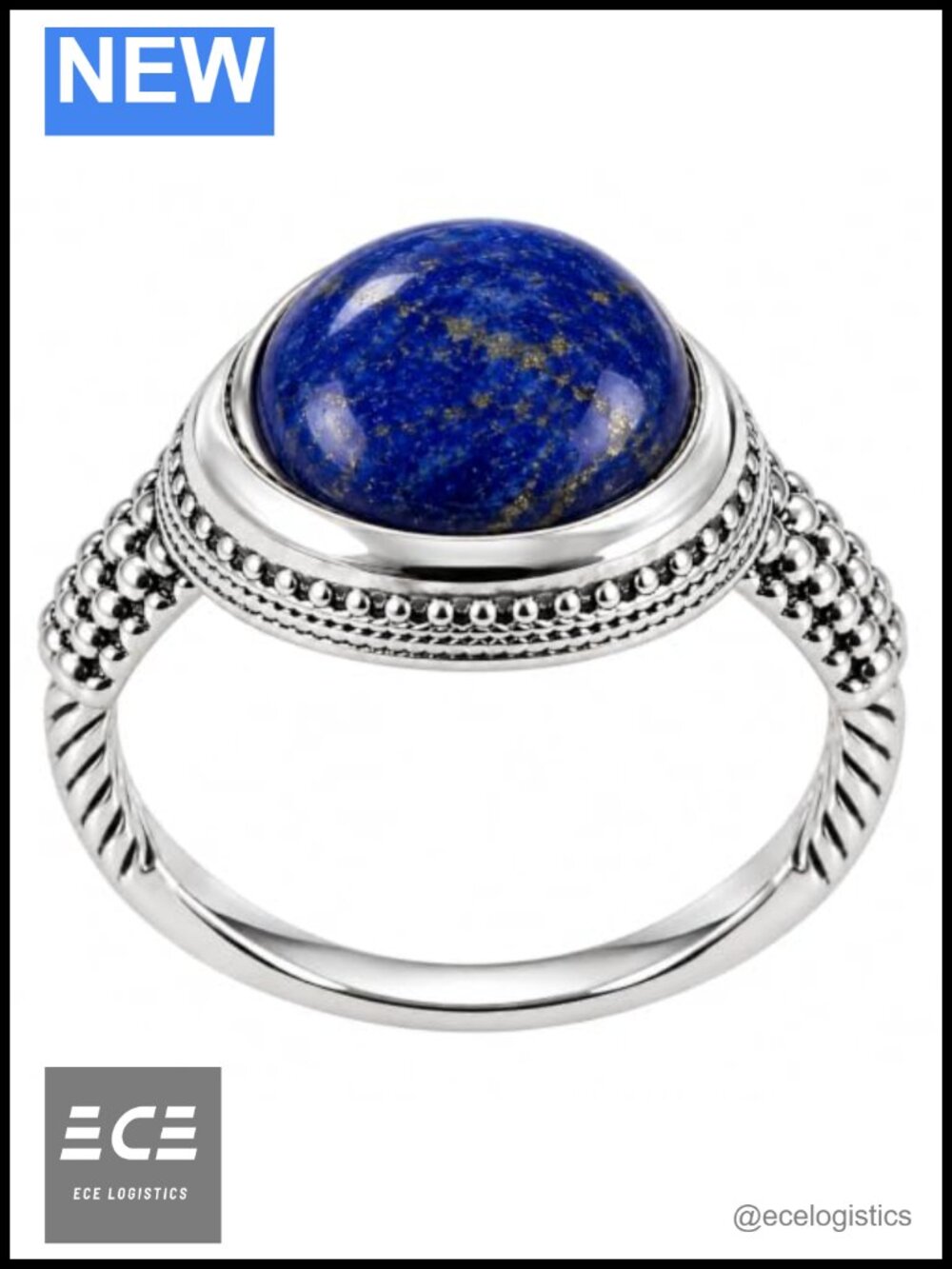925 Sterling Silver Lapis Lazuli Statement Ring Vintage Cocktail Gift